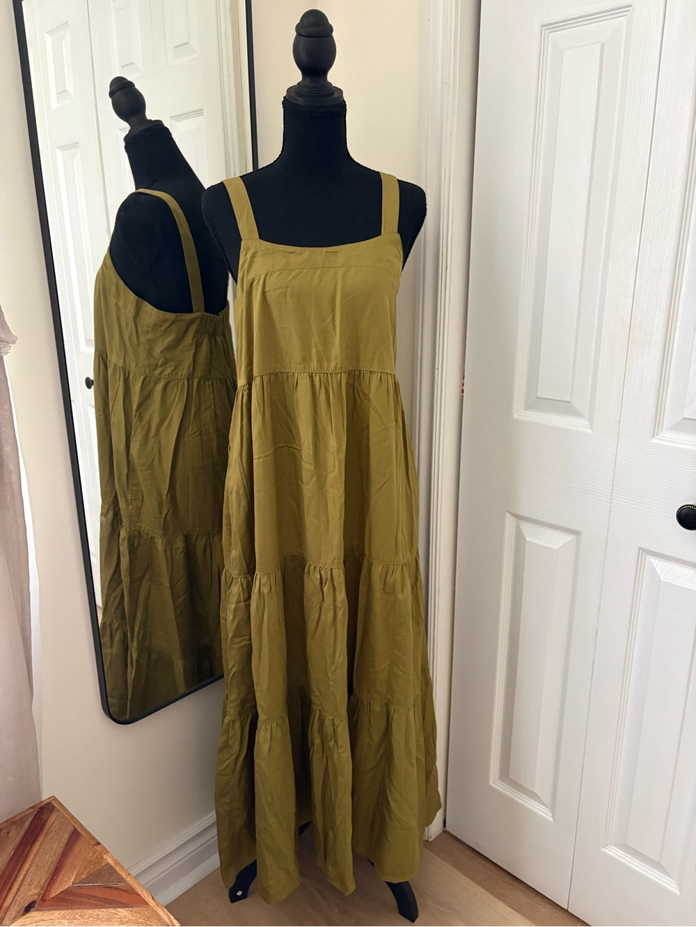 Sleeveless Olive Tiered Maxi Dress with Wide Straps